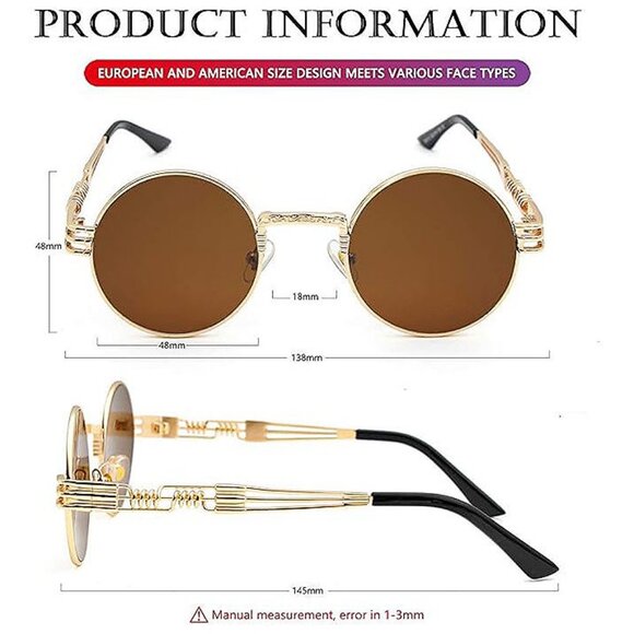 Round Steampunk Sunglasses Gold/Brown - Picture 5 of 6